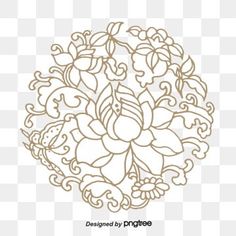 a circular design with flowers and leaves in the center, on a white background png