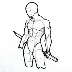 a drawing of a man with a knife in his hand and the body is drawn