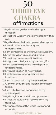 third eye chakra affirmations Third Eye Chakra Healing, Strong Intuition, Sacral Chakra Affirmation, Mental Balance, Vision Eye, Inner Guidance