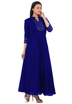 Art Bhagalpuri Silk Kurta in Royal Blue. This Readymade attire with Cotton Lining is Enhanced with Sequins.  Work and is Crafted in Chinese Collar and Quarter Sleeve. The Kurta Length is 55 inches and may vary upto 2 inches. Do note: Accessories shown in the image are for presentation purposes only.(Slight variation in actual color vs. image is possible). We sell all kinds of women's and ladies tops Casual Kurtas |Indian Tops |Gowns |Ladies Dresses |Indian Fashionable Tops |Indian topwear |Offic Indigo Cutdana Kurta For Eid, Indigo Kurta For Navratri, Indigo Festive Kurta For Navratri, Indigo Kurta For Navratri Festive Season, Festive Indigo Kurta For Navratri, Designer Blue Cutdana Kurta, Traditional Indigo Semi-stitched Kurta, Traditional Semi-stitched Indigo Kurta, Indigo Dupatta With Resham Embroidery