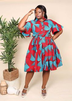 Layla African Print Midi Dress Multicolor Short Sleeve Casual Dress, Multicolor Short Sleeve Dress, A-line Shirt Dress For Casual Occasions, African Dress For Women, Plus Size Black Dresses, African Fabric Dress, Dress Office, Stylish Work Attire, Cocktail Wedding