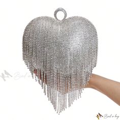 Bird in Bag - Diamond Adorned Evening Handbags with Tassel Accents Heart Clutch, Gold Purse, Party Handbags, Diamond Decorations, Rhinestone Clutch, Beg Tangan, Rhinestone Fashion, Wedding Purse, Gold Clutch