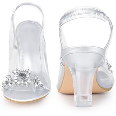 Looking for the perfect summer sandals to add to your shoe collection? Look no further! These glamorous open-toe sandals feature sparkling crystal flowers on the upper, with clear straps and heels for a stunning look. The sandals have a slip-on design and a block heel for added comfort and stability. The vamp is made of PVC and the outsole is made of rubber, while the clear PC heel measures 2.8 inches. Don't forget to check the size measurement chart before placing your order to ensure the perfe Clear Open Toe Sandals For Party, Glamorous Sandals With Clear Strap And Open Toe, Clear Open Toe Sandals With Heel Strap, Glamorous Open Toe Sandals With Clear Strap, Glamorous Clear Open Toe Sandals, Clear Open Toe Heels, Clear Sandals For Spring Wedding, Spring Wedding Clear Sandals, Silver Sandals With Clear Strap For Party