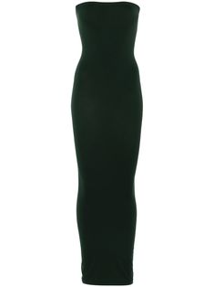 forest green stretch-jersey bodycon design strapless unlined straight hem mid-length Chic Green Elastane Bodycon Dress, Green Maxi Length Bodycon Dress For Night Out, Green Midi Dress With Straight Neckline For Evening, Chic Green Maxi Length Bodycon Dress, Green Straight Neckline Midi Dress For Evening, Elegant Green Elastane Bodycon Dress, Evening Green Midi Dress With Straight Neckline, Fitted Dark Green Maxi Dress, Green Bodycon Dress With Straight Neckline