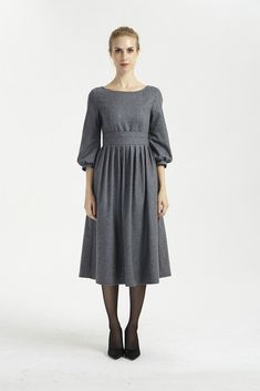 gray dress Warm Winter Dresses, Dark Gray Dress, Long Wool Skirt, Long Linen Skirt, Flare Dresses, Tailored Clothes, Handmade Skirts, Dress Bow, Pleated Long Skirt