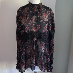 Beautiful Zara Floral Top, New With Tag Has Lace Around Waist And On Sleeves Tag Attached One Button In The Back Doesn’t Have The String As Shown But It Does Not Show Unless You Have Very Short Hair Pink Satin Blouse, Striped Off Shoulder Top, Romantic Blouses, Sheer Floral Top, Black Floral Top, Black Sheer Blouse, Poplin Top, Zara Tops Blouses, Very Short Hair