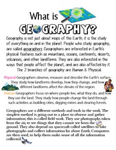 an image of what is geography? with the text below it and images of people