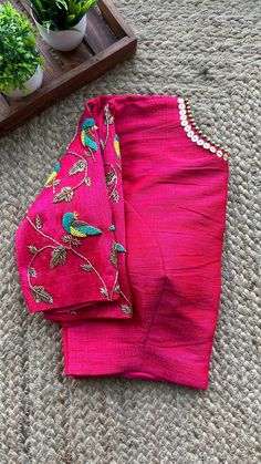 Hand embroidered ready made saree blouse / crop top/stitched saree blouse usa / saree blouse/modern blouse/zardosi blouse/black saree blouse/ pure silk blouse/ maggam work blouse / pink blue  saree blouse / modern pink bird embroidery elbow sleeve blouse       It is very true that a perfect blouse is the one which makes your saree look stand out !! If you find one of such a style that you have been wanting to have then dont let it go !! we carry such unique trending blouses that instantly add a stylish look to any saree !!     Well..!! we understand that you may not get in your desired size/pattern, here you go with customization according to your size/pattern which we can deliver in 1-2 weeks of time period !!      Here is a beautiful Hand embroidered zardosi work saree blouse/ crop top i Zardosi Blouse, Hand Worked Blouse, Hand Embroidery Blouse, Worked Blouse, Ready Made Blouse, Maggam Blouse, Hand Embroidered Blouse, Traditional Blouse Designs, Cutwork Blouse Designs