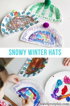 paper plate crafts for kids to make with snow hats and other winter crafting materials