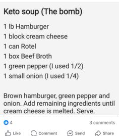 the keto soup recipe is shown with instructions for how to make it and what to use