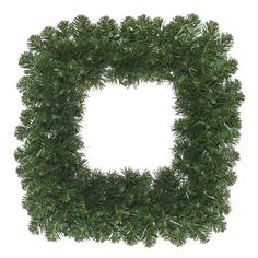 a wreath made out of pine branches on a white background with the letter o in the center