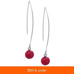 in stock Nickel Free Red Crystal Earrings For Parties, Nickel-free Red Crystal Earrings, Red Nickel-free Crystal Earrings, Red Party Earrings With Ear Wire, Red Pierced Hoop Earrings For Party, Adjustable Red Earrings For Party, Ball Drop, Crystal Drop Earrings, Wire Earrings