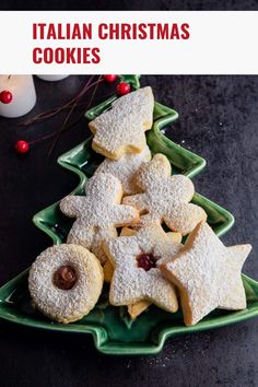 italian christmas cookies on a green platter