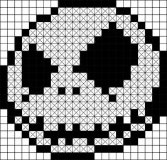 a black and white cross stitch pattern with a skull in the middle, on top of it