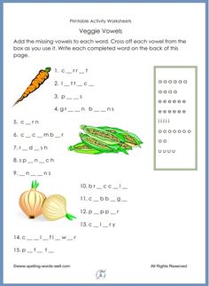 worksheet with vegetables and words to help kids learn how to read the word