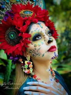 Ideas Para Halloween, Red Flower Headband, Skull Face Paint, Skeleton Makeup