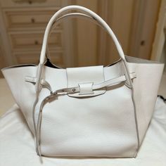 Beautiful Celine Big Bag In White Grain Leather! It Is Brand New, My Mom Bought And Changed Her Mind. It Is In The Medium Size And Can Come With A Pink Organizer Upon Request! Open To Offers White Luxury Everyday Bag With Handles, White Everyday Luxury Bag With Handles, White Luxury Everyday Bags With Handles, White Everyday Luxury Bags With Handles, Classic Cream Bags With Rolled Handles, White Top Handle Bag With Palladium Hardware, Designer White Bag With Rolled Handles, High-end White Bag With Palladium Hardware, Designer White Bags With Rolled Handles