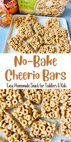 no - bake cheerio bars made with homemade snack for toddlers and kids