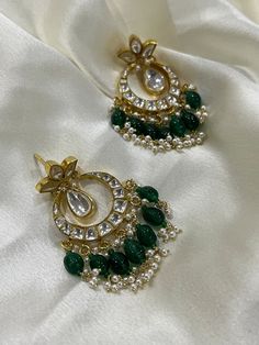 This Stud Earrings item is sold by LaxmiHandmadeJewels. Ships from India. Listed on Dec 8, 2023 Green Pearl Earrings, Green Earring, Earrings For Bride, Fancy Jewellery Designs, Fine Silver Jewelry, Traditional Earrings, Kundan Earrings, Women Earrings, Statement Earring