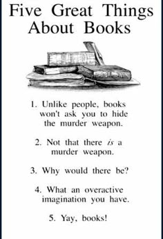 an advertisement for five great things about books, with the title in black and white