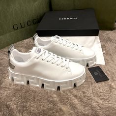 Men’s Versace Greca Labyrinth Sneakers White Leather With Silver Leather Heel Eu 47 Us 14 Brand New, Never Worn 100% Authentic Versace Shoes Mens, Versace Sneakers, Versace Shoes, Men Sneakers, Versace Men, Labyrinth, Sneakers White, Mens Shoes Sneakers, New Shoes