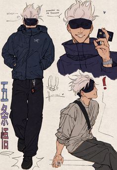 an anime character with white hair and glasses, sitting on the ground next to another character