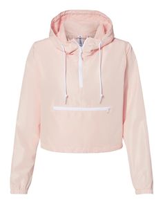 Women's Lightweight Quarter-Zip Pullover Crop Windbreaker - BLUSH/ WHITE ZIPPER - L | Independent Trading Co. Women's Lightweight Quarter-Zip Pullover Crop Windbreaker Jacket in Blush/White Zipper Size Large | Polyester Neck Tightening, Sporty Jacket, Girls Rules, Active Wear Outfits, Cropped Style, Quarter Zip Pullover, Wearing Clothes, Sports Top, Embroidered Design