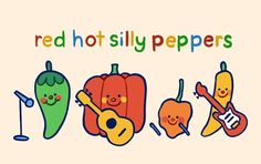 the red hot chili peppers have been drawn in different colors and shapes, with faces on them