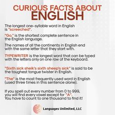 an english poster with the words curios fact about english on it's side