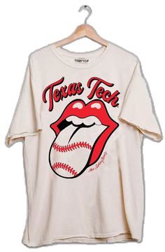 a t - shirt with the rolling stones on it that says, texas tech baseball