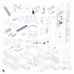 a blueprinted drawing of various furniture and appliances in an office building or apartment