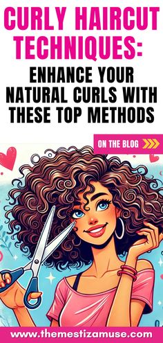 Animated girl with curly hair attempting to cut it. Haircut Techniques, Curly Haircut