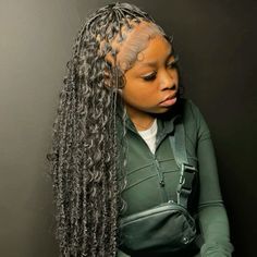 Locs Hairstyles For Women Curls, Qw Hairstyles For Black Women, Cute Braids For Black Women, Deep Wave Wig Hairstyles, Sensationnel Wig, Really Cute Hairstyles, Red Faux Locs, Birthday Hairstyles For Black Women, Cutesy Hairstyles