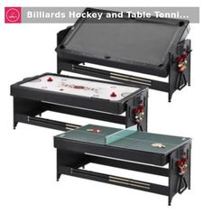 two tables with red and black cloths on them, one has a pool table in the middle