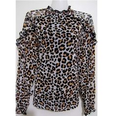 Leopard Cheetah Animal Print Ruffle Mesh Top Cheetah Animal, Black Tan, Black And Tan, Mesh Top, Animal Print, Womens Tops, Mesh, Animals, Women Shopping