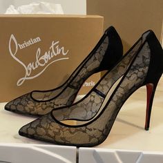 Brand New In Box Vintage Louboutin Heels, Cute Heeled Boots, Black Heels & Wedges, Christian Louboutin Heels Aesthetic, White Aesthetic Shoes, Loubuitton Shoes, Loubuitton Heels, Loubitons Heels, Vintage Louboutin