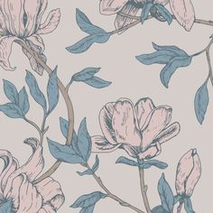 a floral wallpaper with pink and blue flowers