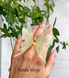 a woman's hand holding a white flower with the words nattala wings written on it