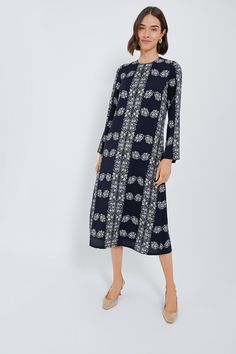 Navy Floral Harrington Maxi Dress | Hyacinth House Fall Floral Print Viscose Maxi Dress, Elegant Floral Print Patterned Maxi Dress, Elegant Patterned Floral Print Maxi Dress, Fall Floral Print Patterned Maxi Dress, Printed Fall Midi Dress For Workwear, Printed Maxi Dress For Work, Printed Midi Maxi Dress For Work, Printed Midi Dress For Fall Workwear, Printed Midi Dress For Workwear In Fall