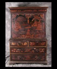 * Heavy Crown, Bronze Pulls, Lacquer Furniture, The Secretary, Chinoiserie Style, Fall Front