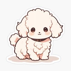 a white poodle sticker sitting on the ground