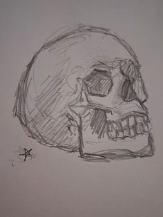 a pencil drawing of a skull on a white paper