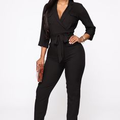 Reposhing This Item I Purchased. I Love It But It’s Too Long. I’m Only 5’ Tall And It Hangs Over My Shoe. Never Worn, Just Tried It On. It’s In The Same Condition As The Original Photos. Casual Black Jumpsuits And Rompers For Office, Casual Black Jumpsuit For Office, Black Overalls For Date Night, Black High Waist Jumpsuits And Rompers For Fall, Black High-waist Jumpsuits And Rompers For Fall, Fitted Black V-neck Pantsuit, Black V-neck Jumpsuits And Rompers For Office, V-neck Jumpsuits And Rompers With Pockets For Night Out, V-neck Jumpsuit With Pockets For Night Out