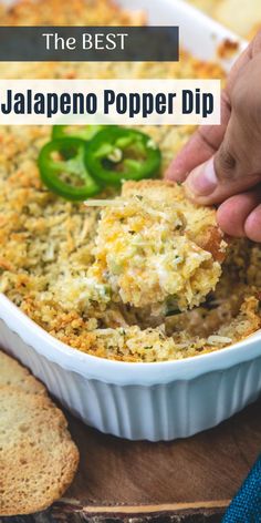 the best jalapeno popper dip in a casserole dish