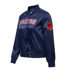 Make sure no one forgets how passionate you are about the Boston Red Sox by sporting this Pro Standard Varsity jacket. It features a sleek satin finish and signature Boston Red Sox graphics for an eye-catching layer. The full-snap front allows you to wear it open or closed for versatile wear. Two side pockets Imported Heat-sealed graphics Locker loop inside collar Rib-knit cuffs and waistband Lightweight jacket suitable for mild temperatures Satin finish Full-snap Long sleeve Machine wash with g Winter Long Sleeve Track Jacket For Game Day, Long Sleeve Track Jacket For Game Day In Winter, Casual Winter Track Jacket For Game Day, Fitted Sporty Varsity Jacket With Long Sleeves, Casual Fitted Track Jacket For College, Fitted Sporty Varsity Jacket With Baseball Collar, Casual Long Sleeve Track Jacket In Team Colors, Fitted Casual Varsity Jacket For Sports, Fitted Sporty Track Jacket For College