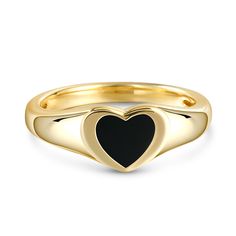 Our stunning 'Black Heart' ring serves as a perfect bold ring for those into something a little different. It is perfect for stacking with any other rings, and is the perfect addition to your collection.Weight: 2.6 gWidth: 2.1 mmHeight: 3 mmThickness: 1.2 mmMaterial: 925 SilverPlating Color: Yellow Gold Elegant Heart-shaped Enamel Ring For Anniversary, Black Heart Ring For Valentine's Day, Elegant Gold Heart-shaped Enamel Ring, Black Heart-shaped Promise Jewelry, Black Promise Ring For Valentine's Day, Valentine's Day Anniversary Elegant Enamel Ring, Classic Stackable Jewelry For Valentine's Day, Black Rings For Valentine's Day, Stackable Heart Rings