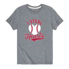 He'll look great in the fun style of this Boys 8-20 I Steal Hearts Baseball Tee. He'll look great in the fun style of this Boys 8-20 I Steal Hearts Baseball Tee.  Crewneck Short sleevesFABRIC & CARE Solid: Cotton Heather: Cotton/ Polyester Machine wash Imported Size: Large. Color: Med Grey. Gender: male. Age Group: kids. Pattern: Graphic. Material: Cotton Blend. Heart Baseball, Baby Boy Shirts, Stolen Heart, Kids Pattern, Fun Style, Pattern Graphic, Boys Shirts, Everyday Wardrobe, Baseball Tee