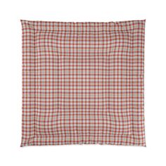 a red and white checkered pillow case on a white background with a black border