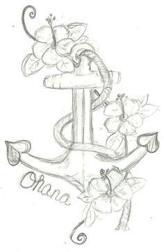 a drawing of an anchor and flowers with the word ohana on it's side