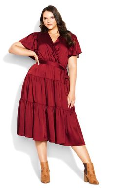 Shop Evans Red Tiered Wrap Midi Dress at Yours Clothing. Discover women’s plus size clothing in sizes 10-36 with fast delivery. Red Dress Midi, Red Leather Dress, Mid Size Fashion, Party Dress Sale, Wrap Midi Dress, Maxi Dress Online, Work Dresses, Plus Size Maxi, Date Night Dresses